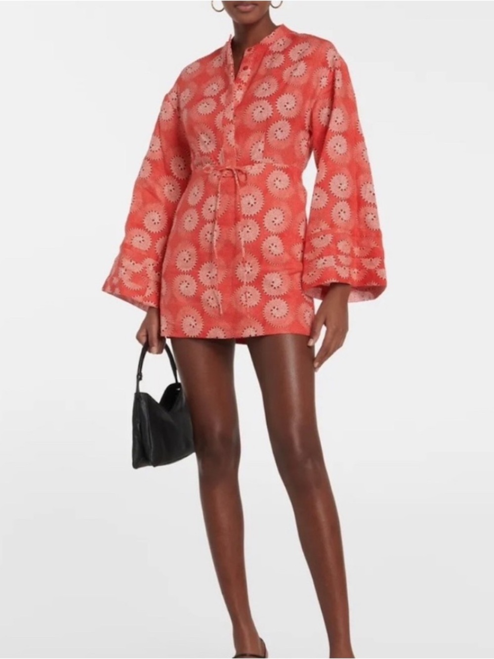 STAUD Coral Printed Tie-Waist Tunic Dress Size S